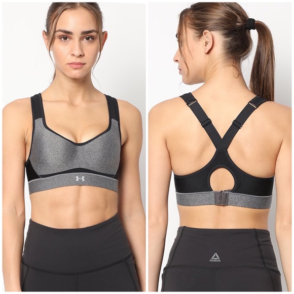 Under Armour, HeatGear Charcoal Heather High-Impact Sports Bra - Picture 6 of 16
